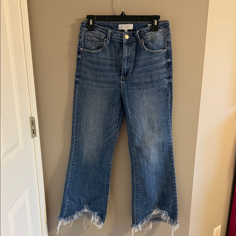 Classic Blue Flare Jeans with Frayed Hem